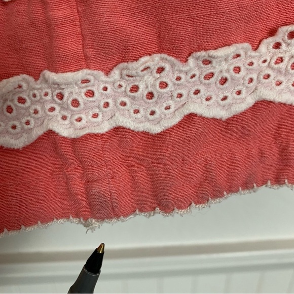 Boden Linen Blend Sun Dress Little Girls 6-7 Crochet Eyelet Coral Striped Lace - Picture 8 of 14